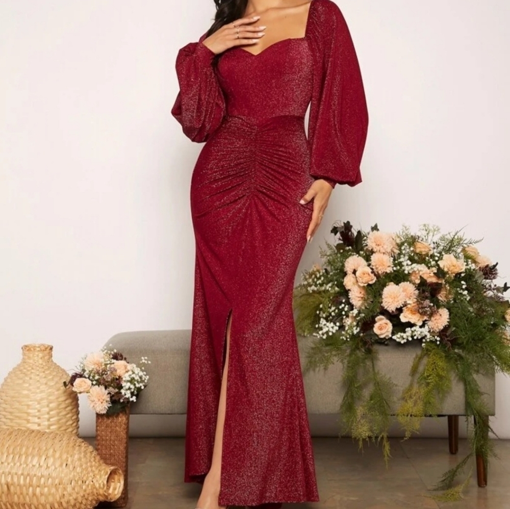 Elegant Red Long Sleeve Gown